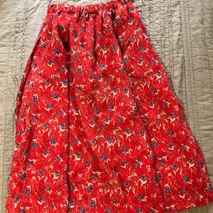 🌟Vintage red floral midi skirt